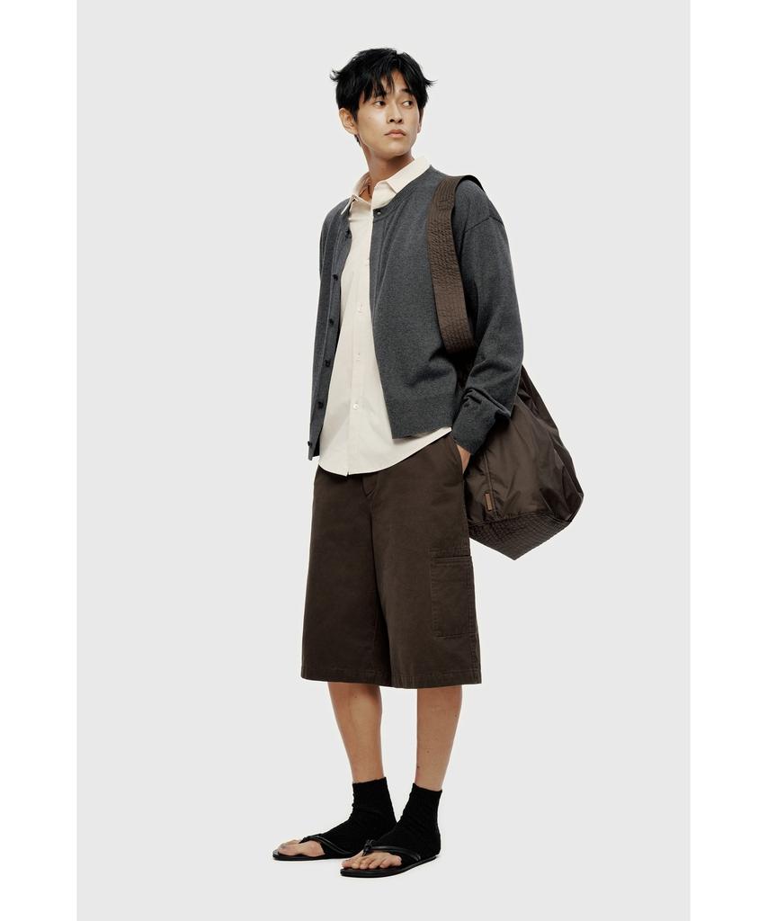 YOUTH Hidden Button Round Neck Cardigan - Charcoal Gray