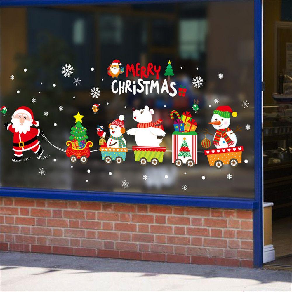 Year Holiday Scene Xmas Decoration Home Decals Christmas Window Stickers Santa Claus Wall Sticker