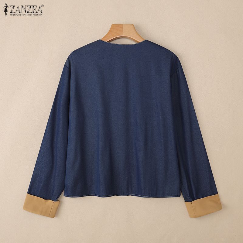 ZANZEA Women Round Neck Loose Long Sleeve Casual Blouse