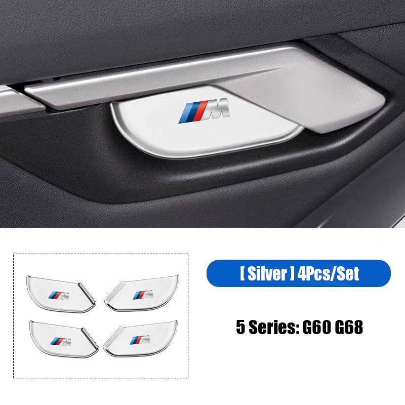LGFHR1 2026 Car Sticker 4Pcs Car Inner Door Bowl Stainless Steel Protection Cover Stickers For BMW M E46 E90 E60 F30 F10 E39 E36 F20 G3