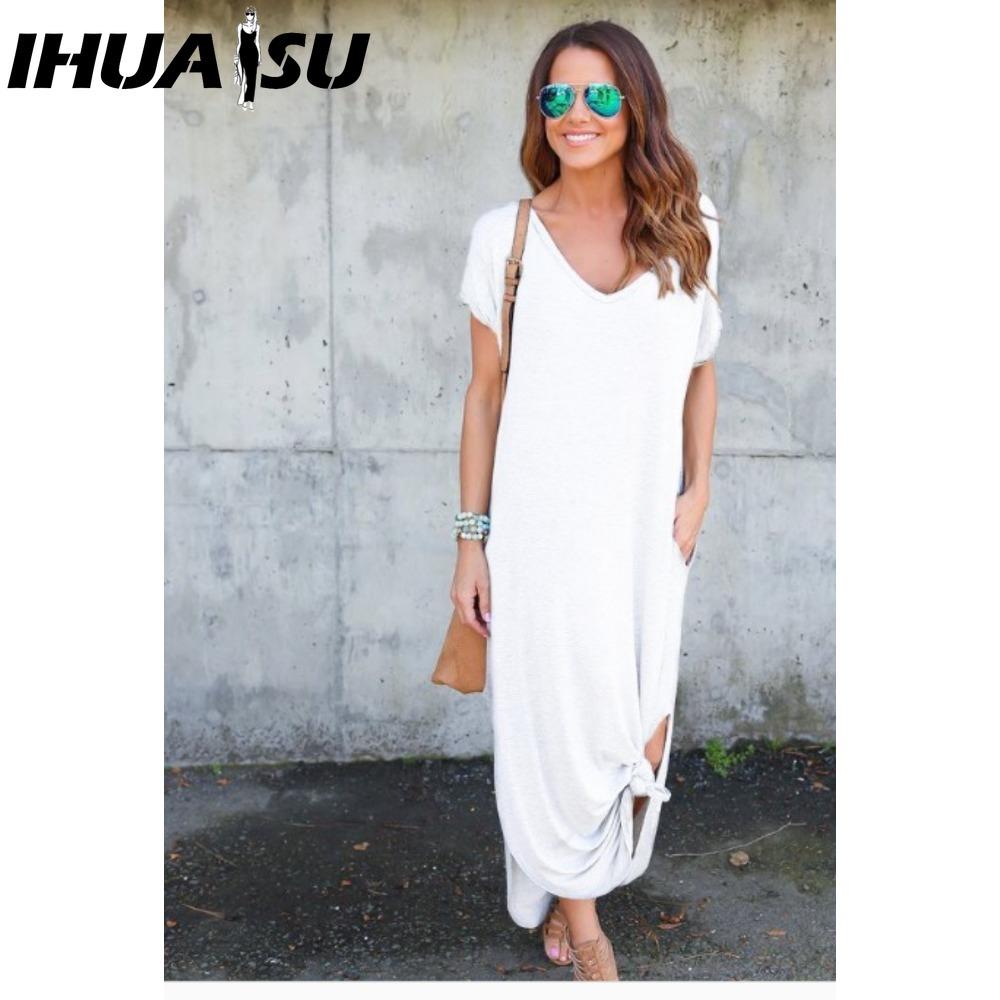 

IHUASU Сексуальное женское платье больших размеров 5XL Летнее однотонное повседневное платье макси с коротким рукавом для женщин Длинное платье Женские платья XXXXXL белый