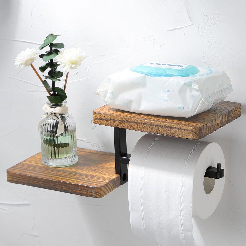 High Load-bearing Wall Mounted Toilet Paper Holder Wooden Countertop Organizer  Hotel
