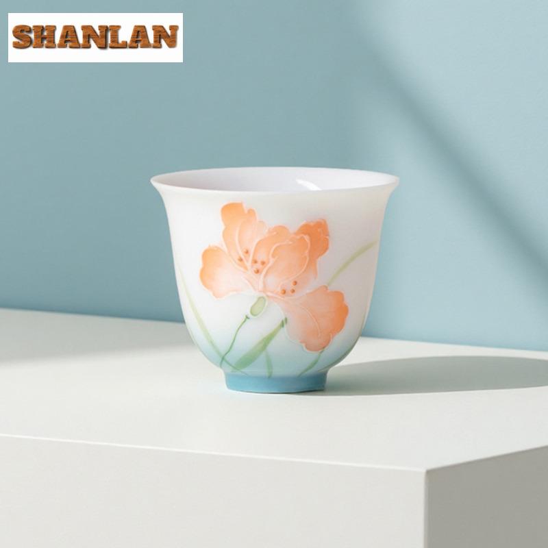 2pc/lot Hand-painted Hibiscus Flower Teacup Traditional Tea Bowl Mug Tea-tasting Smelling Cup Jianzhan Master Cups Tea Set 55ml