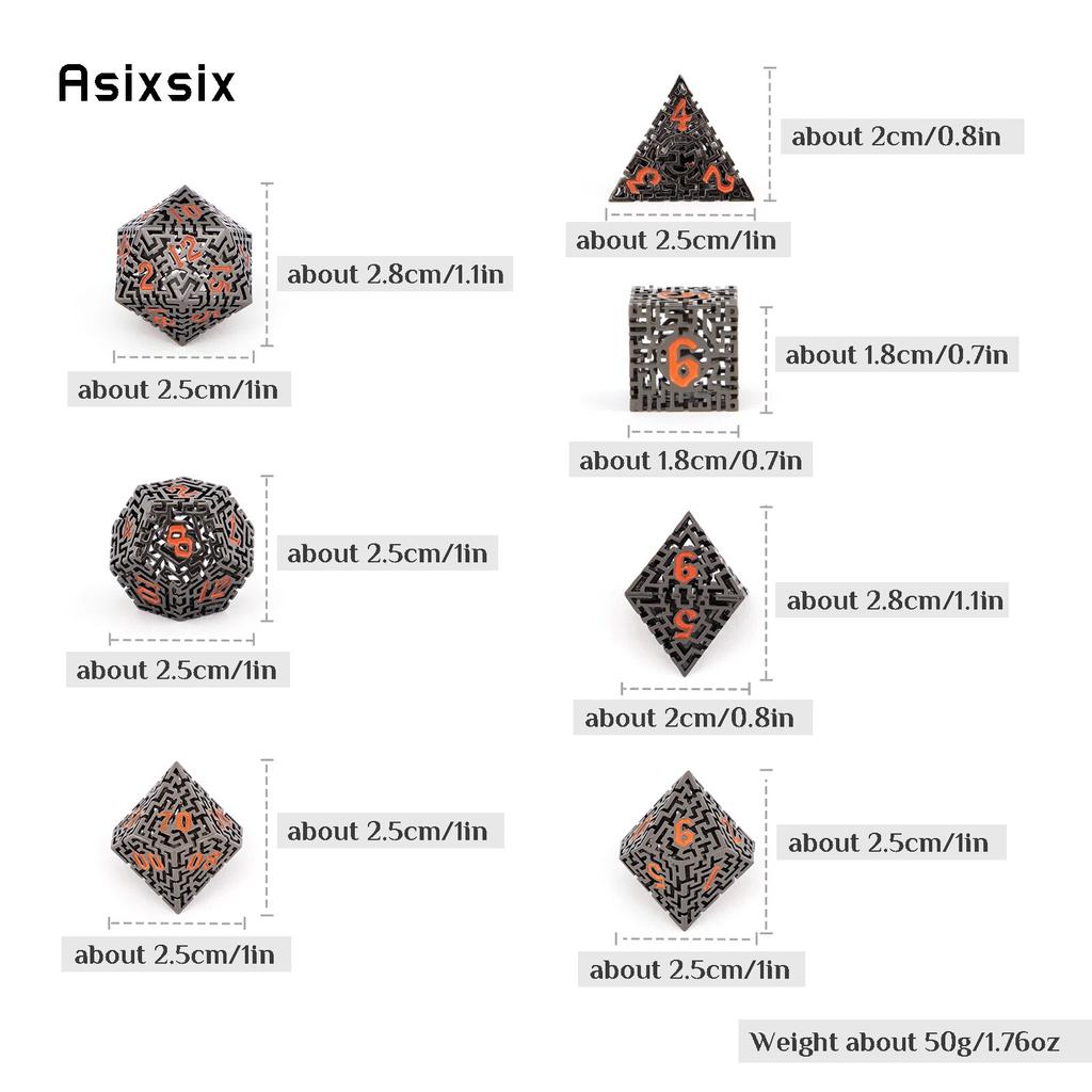 7 Pcs Black Red Metal Dice Maze Hollow Metal Polyhedral Dice Set Suitable for Role-Playing RPG Board Game Card Game