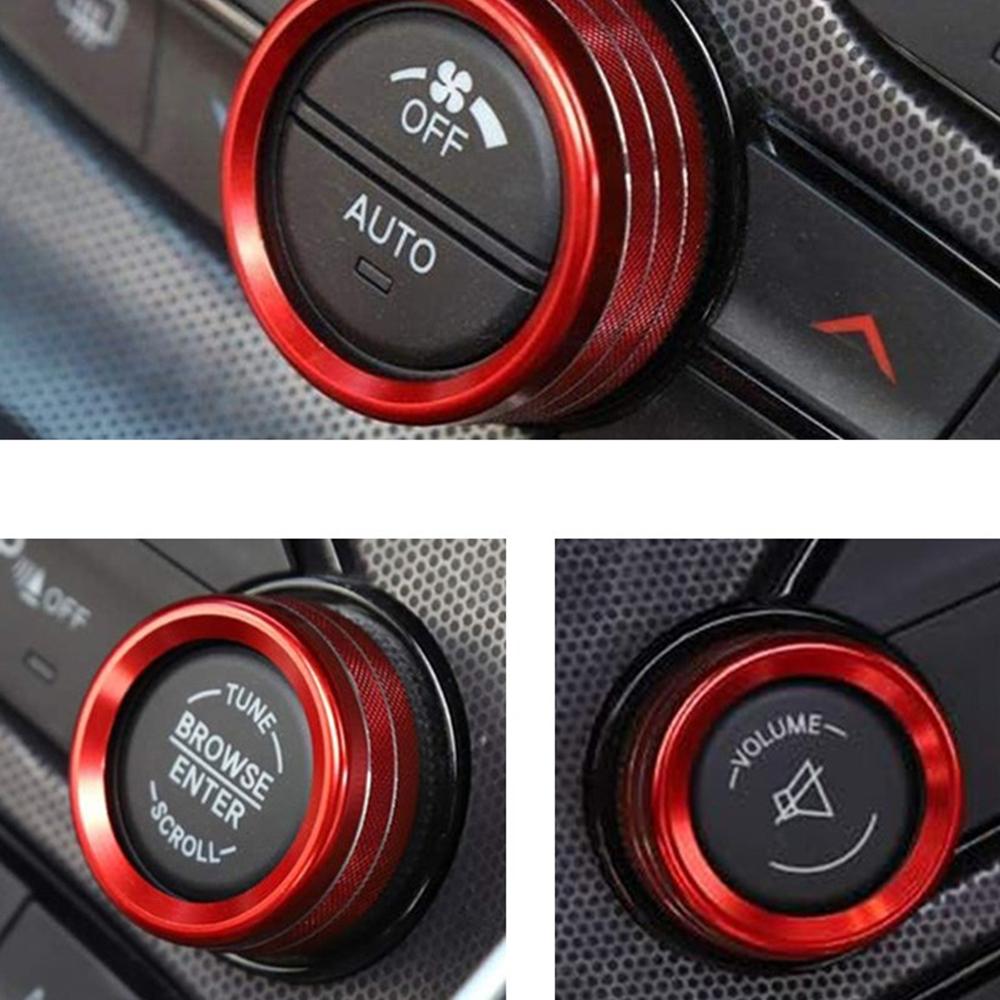 3Pcs AC Radio Switch Trim Ring Knob Cover For 13-18 Dodge Ram 1500 2500 3500 Red