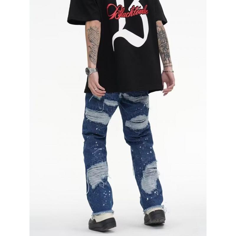 JYL Women's Straight Jeans Plus-Size Ripped Summer Pear-Shaped Slim Denim Pants