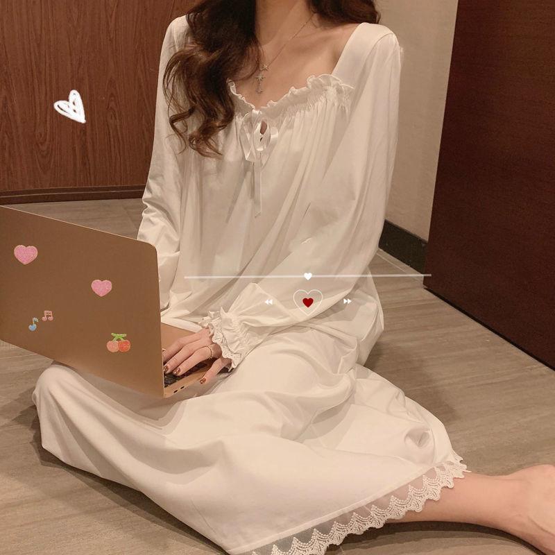 Camicie da notte da donna per il tempo libero Solid Sweet 3XL Camicie da notte Solid Chic in pizzo stile principessa Bella morbida per la casa Nighty White