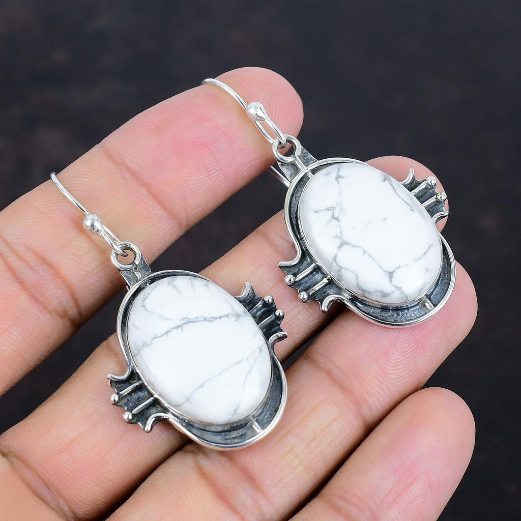 Howlite Earring Handmade Jewelry Genuine Gemstone Earring 925 Sterling Silver Earrings Howlite Jewelry Gifts For Wife Latest Design Pendant