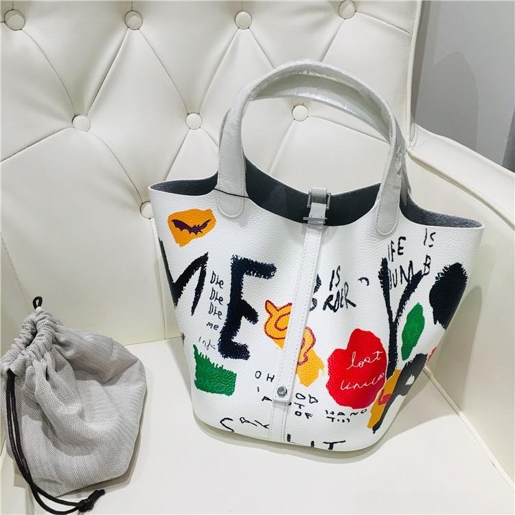 Алфавит граффити овощная корзина сумка-тоут окрашенное портативное ведро сумка новая женская сумка 22x18x22cm