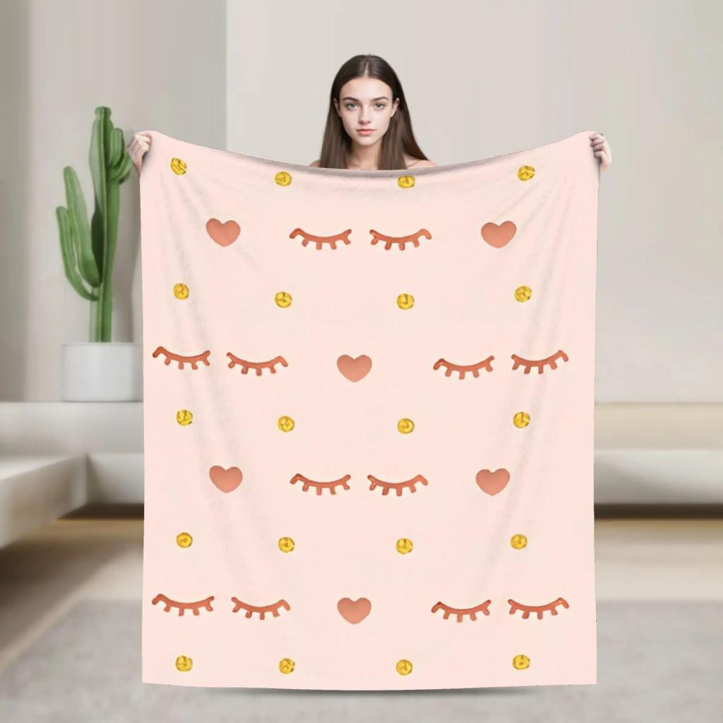 Beauty Eyelash Blanket Cartoon Fuzzy Vintage Warm Throw Blankets for Home Restaurant Decoration