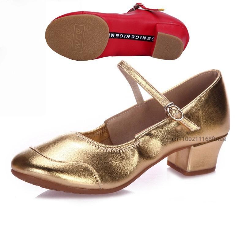 Female Dance Shoes with Soft Sole, Mid Heel, Dance Practice Shoes, Teacher's Four Season Ballroom Dance Two-point Shoes