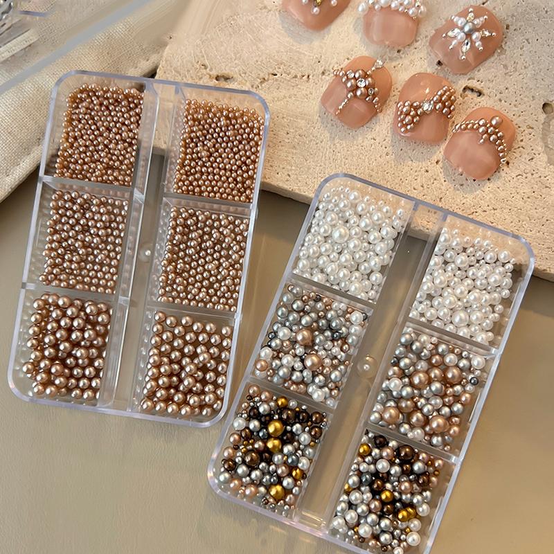 Nagel-Charms Perlen-Dekorationen Gemischte Größen Bunte Tasche DIY Tragbare Nägel Runde Perlen Nagel-Steine Basteln