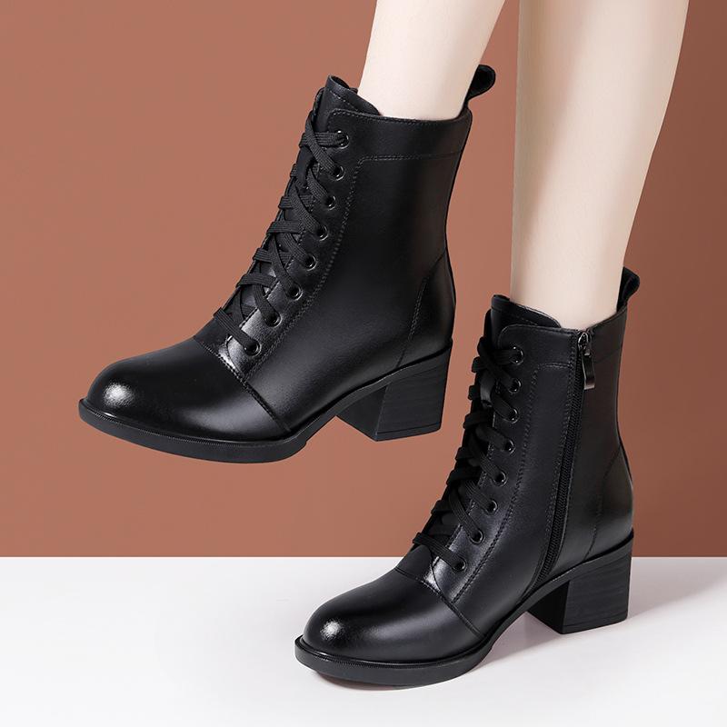 

Ботильоны из натуральной кожи в британском стиле 5,5 см Женская обувь Зима 2025 Средний блочный каблук Теплый мех До щиколотки Мотоциклетные ботинки Офис Мама 41