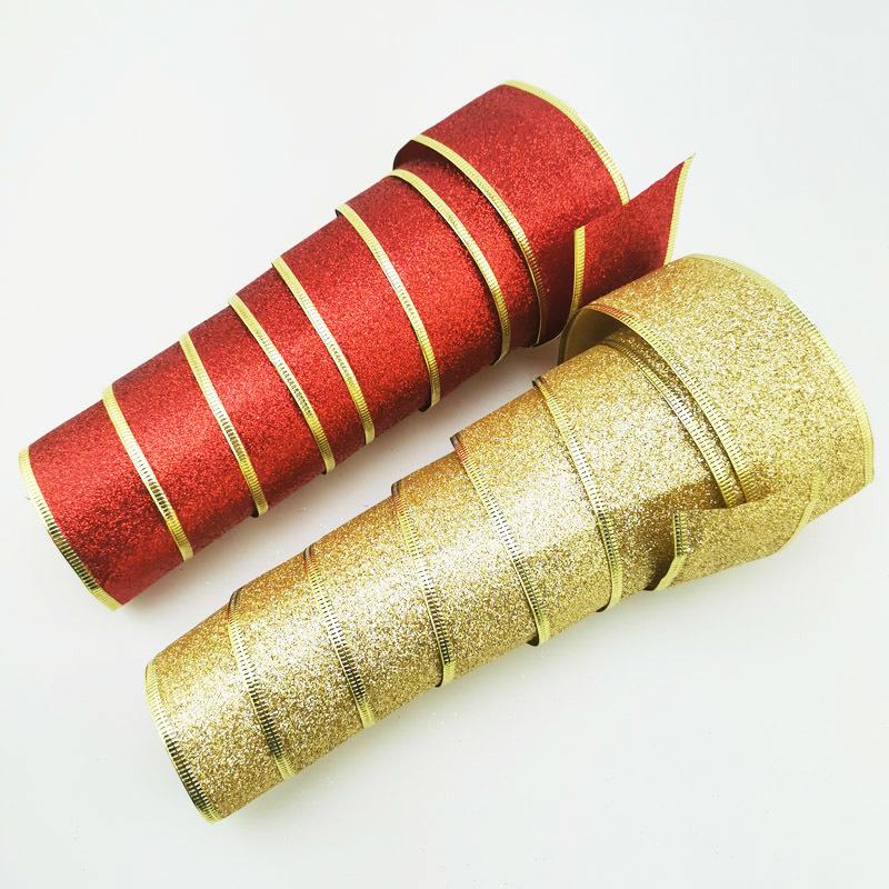 (2m/roll) 50mm Shiny Gold Powder Ribbon Christmas Tree Decoration Gift Packaging Foldable Handmade DIY Crafts Production