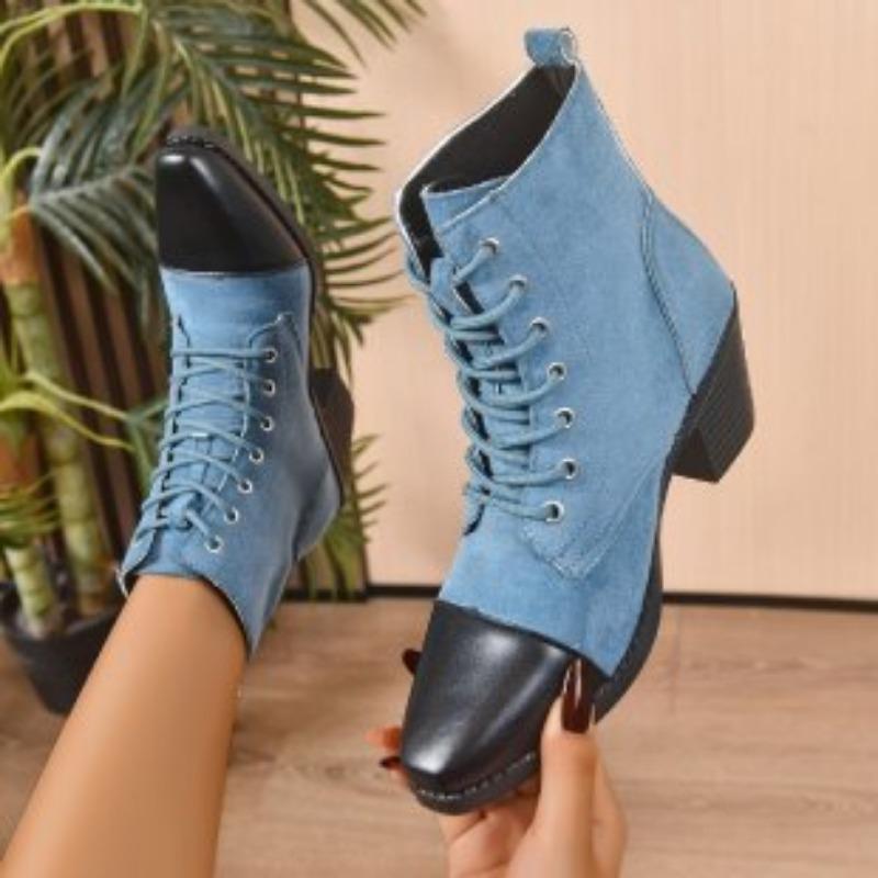 Women's Fashion Hundred Soft Elastic Comfortable Ankle Boots Shock Absorbing Anti-slip Casual Sports Lace-up Martin Boots