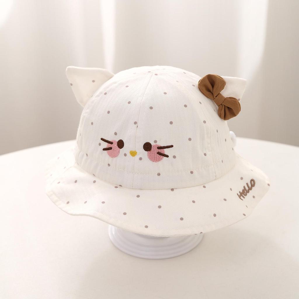 Polka Dot Cat Bow Baby Sun Hat - Adorable Spring/Summer Protection for Little Princess