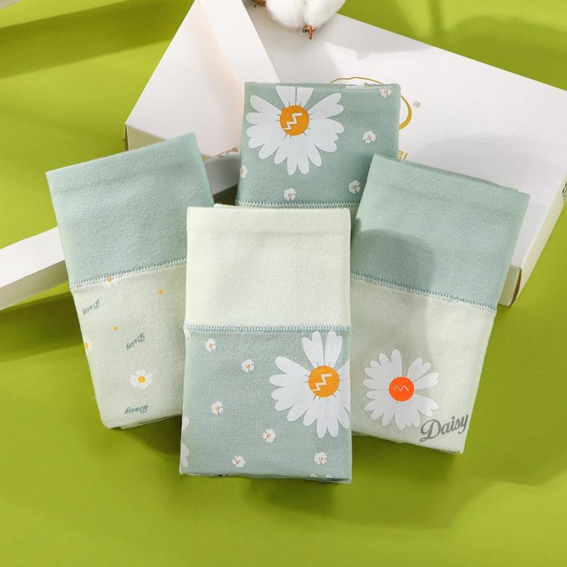 4Pcs High Waist Panties Women Breathable Cotton Underwear Cute Print Seamless Briefs Intimates