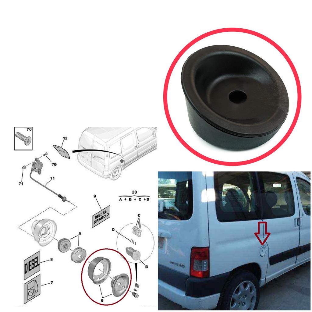 ESP672 საწვავის ავზის ხუფი შავი ფერის Citroen Berlingo MK1 1996-2011 Peugeot Partner MK1 1996-2015 1508.E3