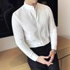 Camisa casual de negocios de manga larga ajustada para hombre con cuello alto y color liso