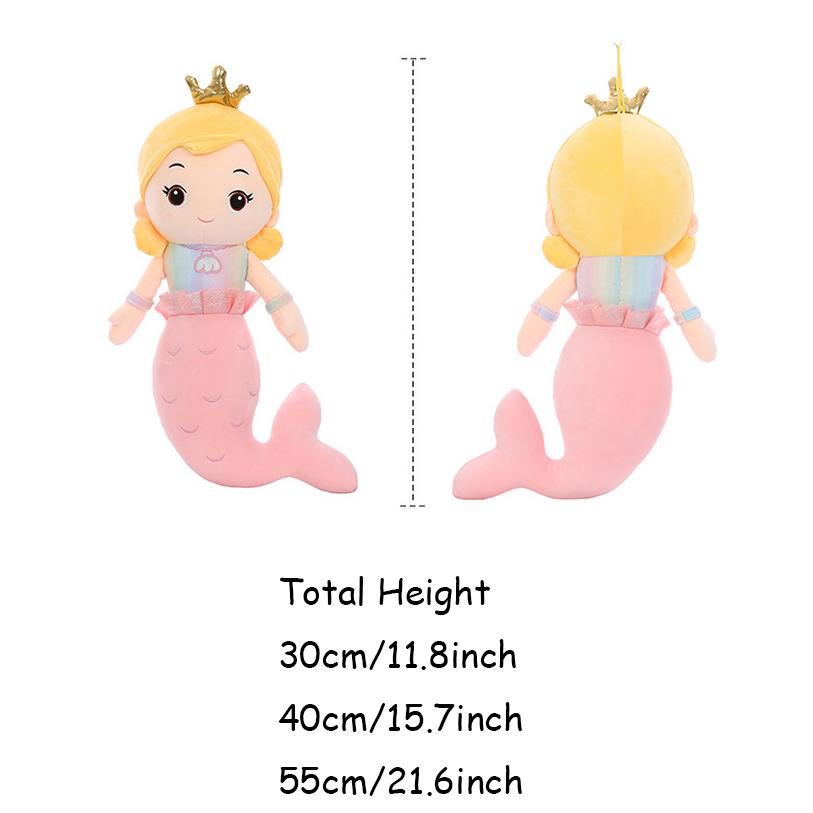 30/40/55cm Crown Mermaid Plush Doll Cartoon Princess Plushie Figure Toy Stuffed Animal Sleeping Pillow Gift Kids Girls Birthday