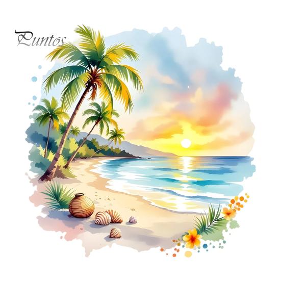 Adesivo per Vetro Autoadesivo Tramonto Palma Costa Marina Decorazione Murale, Adesivo Paesaggio Spiaggia Estiva Acquerello, Decalcomania Rotonda Arte Cocco Tropicale