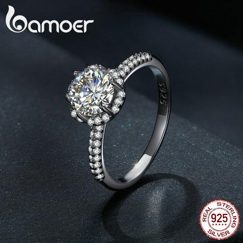 

BAMOER 1.0CT D Цвет VVS1 EX Нежное кольцо с муассанитом, кольцо из стерлингового серебра 925 пробы с фианитом для женщин, помолвка, свадебный подарок 9