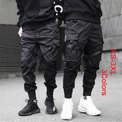 Youth Beam Pants Men's Tide Function Tactical Paratroopers Harajuku Streetwear Men Sweatshirt Buckle Ribbons Black Hip