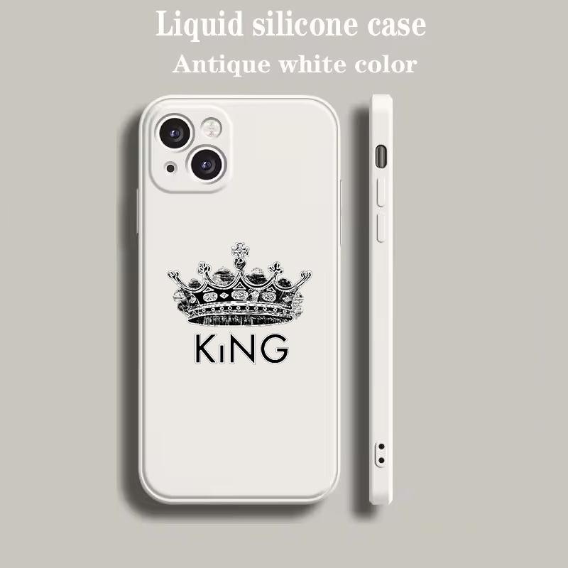 

Color Phone Case For iPhone 15 16 14 13 12 mini 11 Pro Max XS X XR SE 7 8 Plus Beige Cover Couple Style Cartoon Crown king Queen iPhone 11