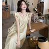 Sweet Backless Flying Sleeves Bow Strap Dress Summer New Vacation Meat Cover Thin a Word Long Skirt