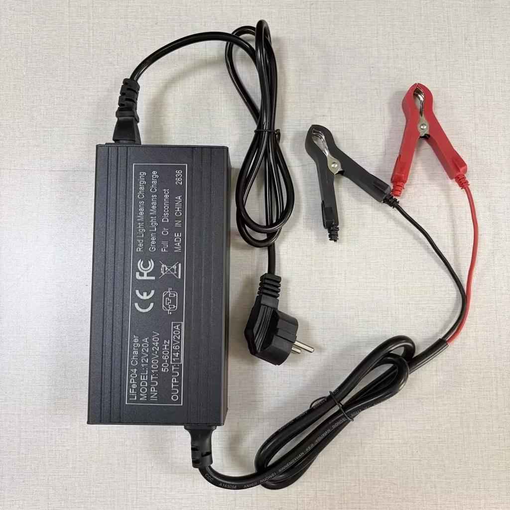 14.6V 20A Lithium Iron Phosphate Battery Charger 4S 12V LiFePO4 Charger with XT60/Anderson/Alligator Clips For Solar RV Marine