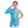 Mädchen Peplum Turnanzug Tanzkostüm Asymmetrisches Kalt-Schulter-Design mit transparenten Mesh-Rüschenärmeln Body