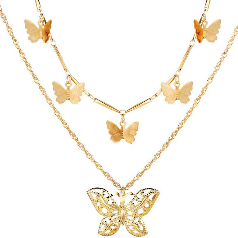 Бабочка Ожерелье Двойные слои Золото Чокер Ожерелье с цепочкой Ожерелья Кулон Мода Ювелирные изделия Девушки Сплав