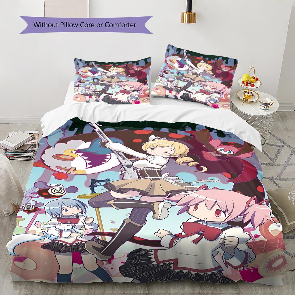 Biancheria da letto con motivo Puella Magi Madoka Magica, Set piumino Copripiumino Federa Regalo di Compleanno per la Casa (1 * copripiumino + 2 * federa, senza nucleo)