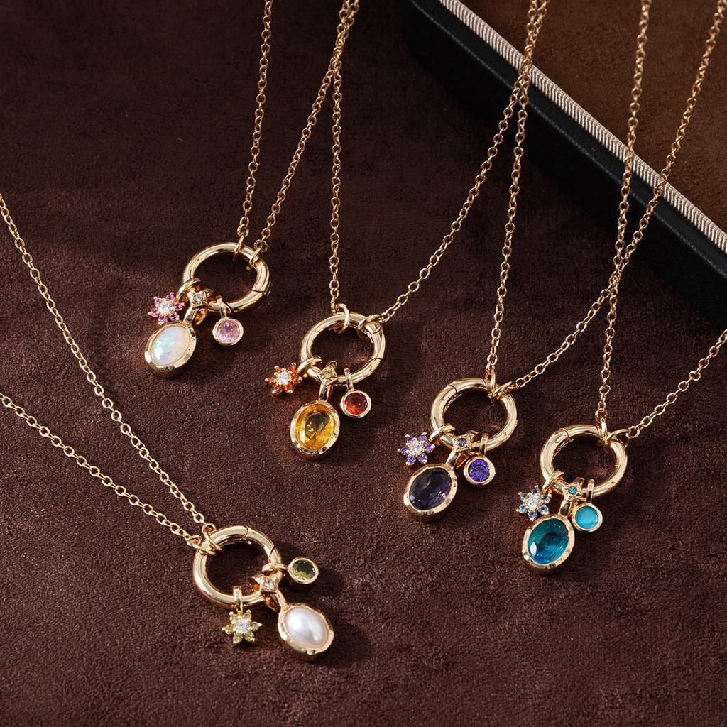 DIY Birthday Stone Necklace 12 Birthday Stone Pendant Zircon Clavicle Chain Plated with Genuine Gold for Color Preservation