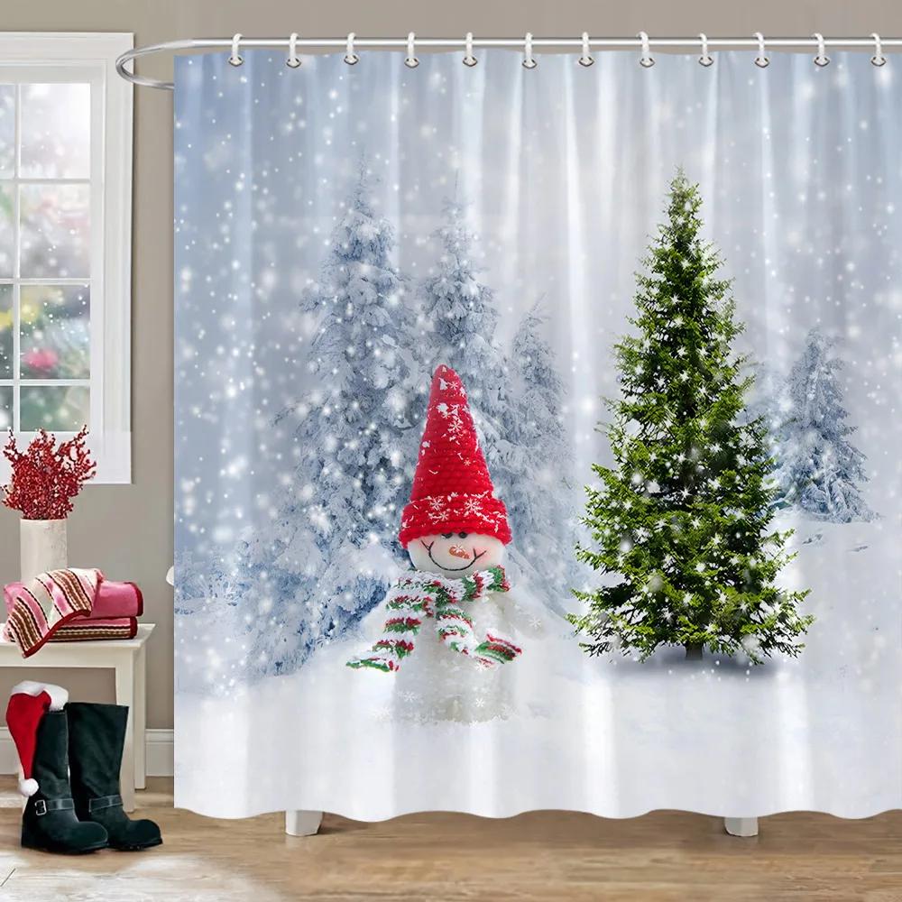 

Милые занавески для душа со снеговиками для детской ванной комнаты Обнимашки Letitsnow Плакат со сценой снегопада на деревянной доске Забавные рождественские с крючками 90x180cm-35x70in