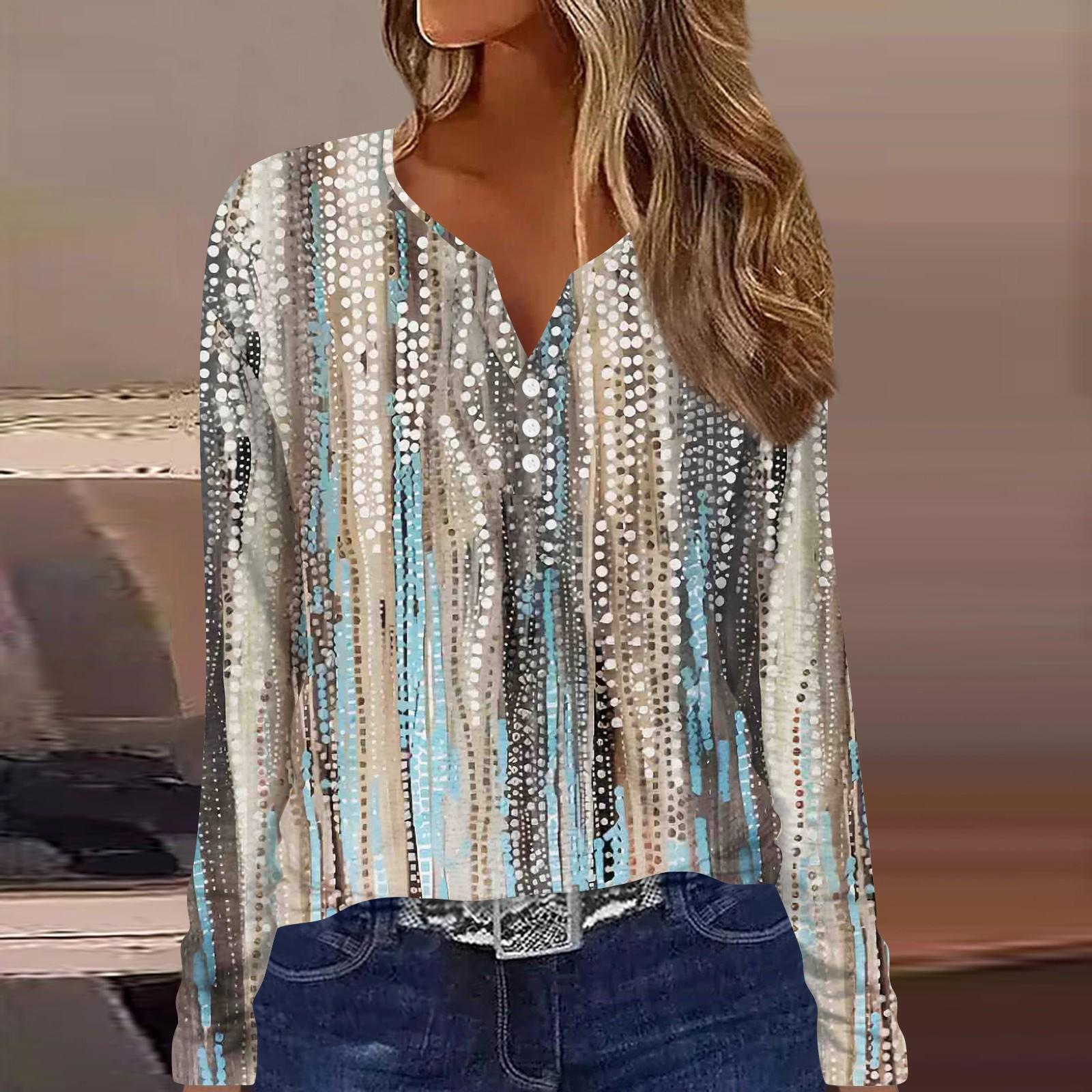 

Women s T Shirt Tee Button Print Long Sleeve Daily Weekend Fashion Basic V-Neck Regular Top L хакі