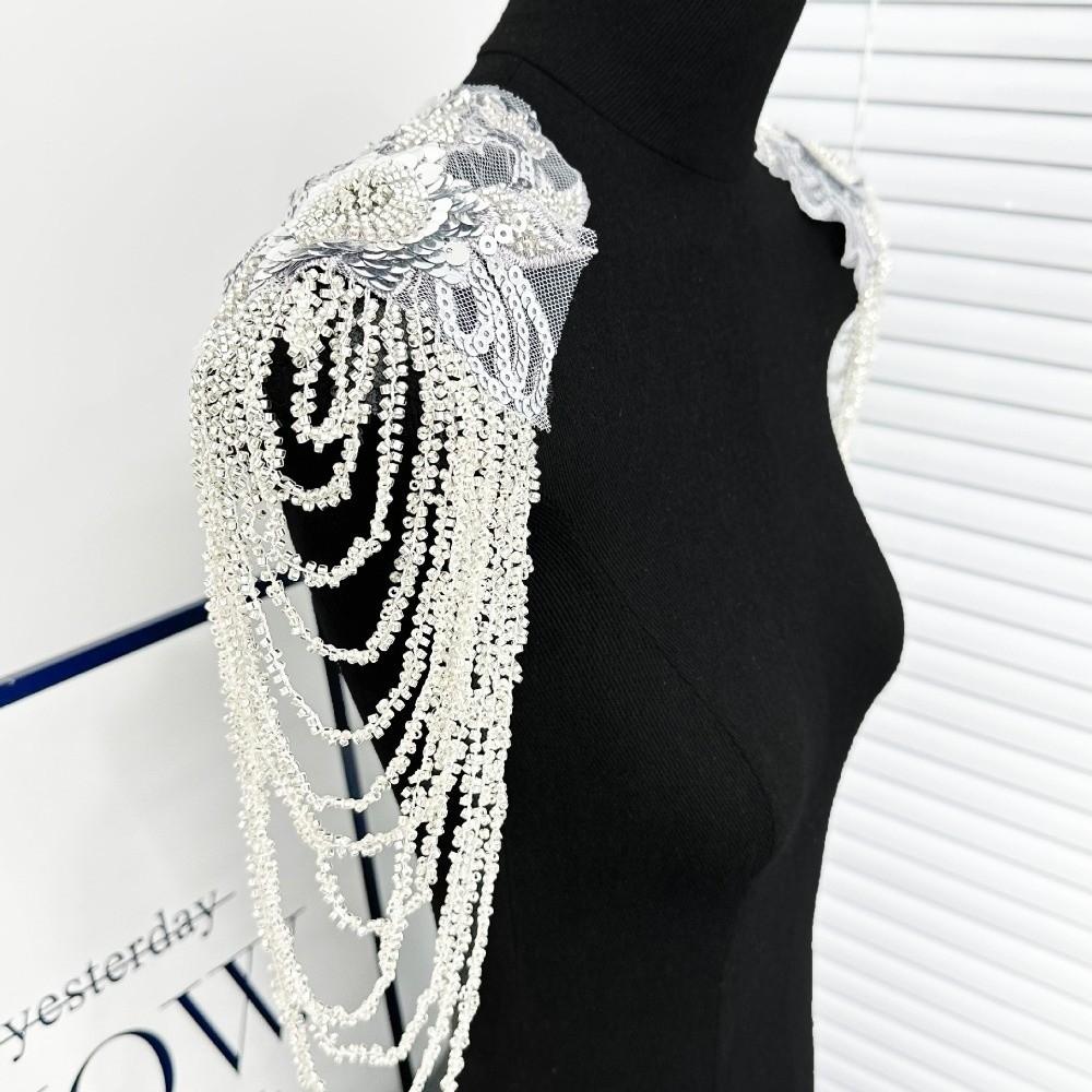 Heavy Industry Bead Tassel Shoulder Dress Long Tassel Heavy Industry Style Chain Shoulder Badge Fabric Patches Bead Embroidery