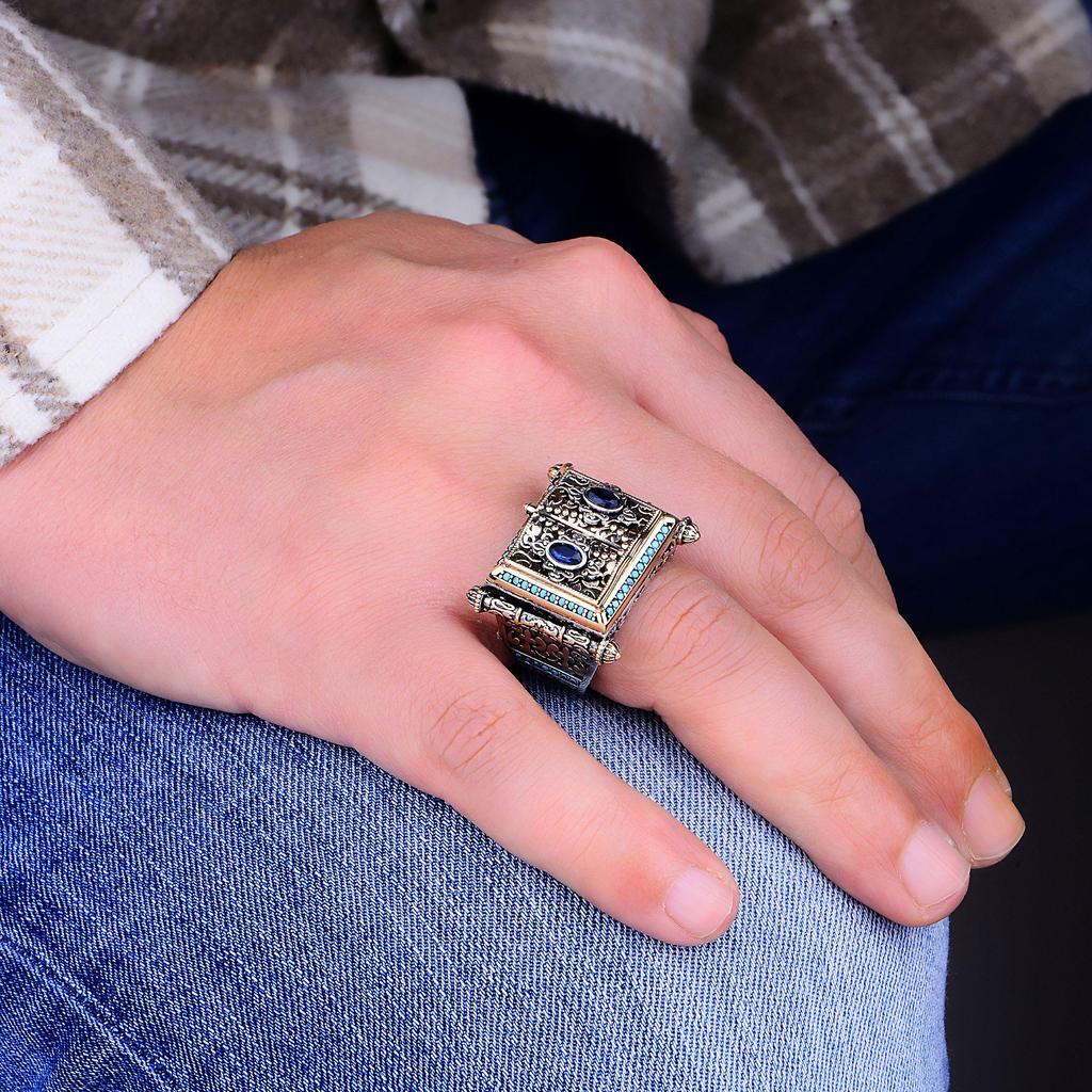 Eleganter Koran-Silber-Herrenring aus türkisfarbenem Stein, 925er Sterlingsilber, handgefertigter türkisch-islamischer Schmuck, unvergleichliches Geschenk für ihn