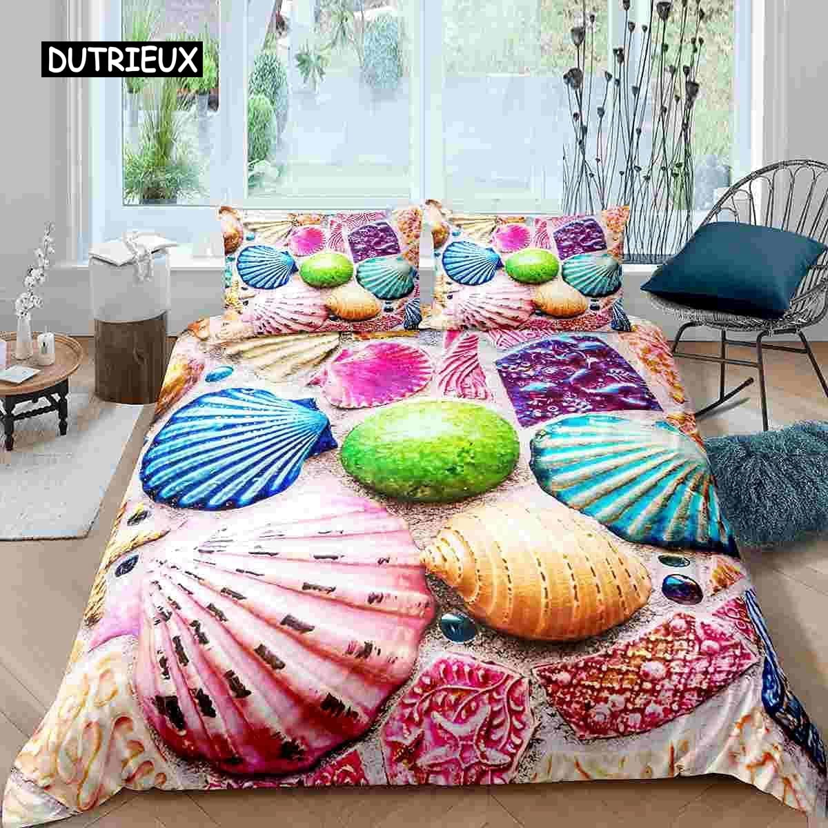 

Comforter Shell Hawaii Tropical Landscape Shell Bedding Set Marine Life Theme Suitable For Children Adult Bedding Comforter (quilt)-EU Single(135*200cm)3pcs