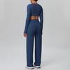 European Sportswear Yoga Set: Long Sleeve Top with Chest Pads and Breathable Straight-Leg Pants for Women