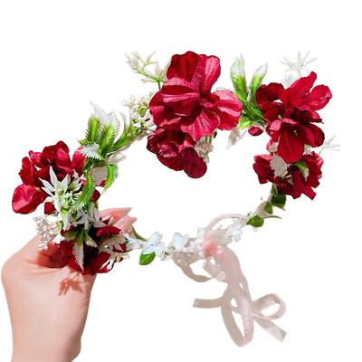 1PC Simulation Flower Forest Series Headpiece Photography Props Fairy Wreath Bohemian Style Ribbon Headband Headdress