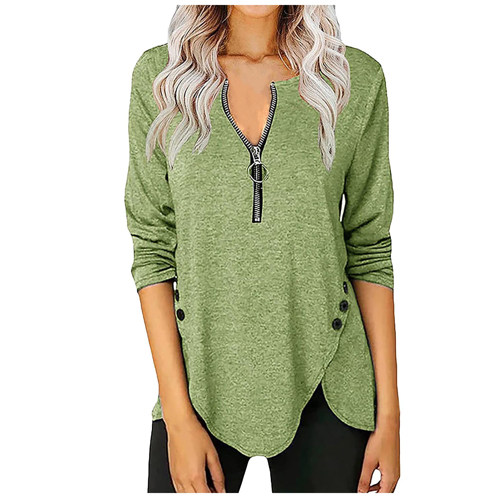 

Женская повседневная осенняя футболка с длинными рукавами на молнии и пуговицах XXXL