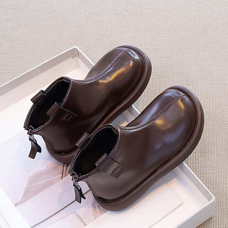 Girls Boots Children's Short Boots Two Cotton Fleece Shoes Winter Baby Girl Leather Boots Girls Martin Boots Classmate Black