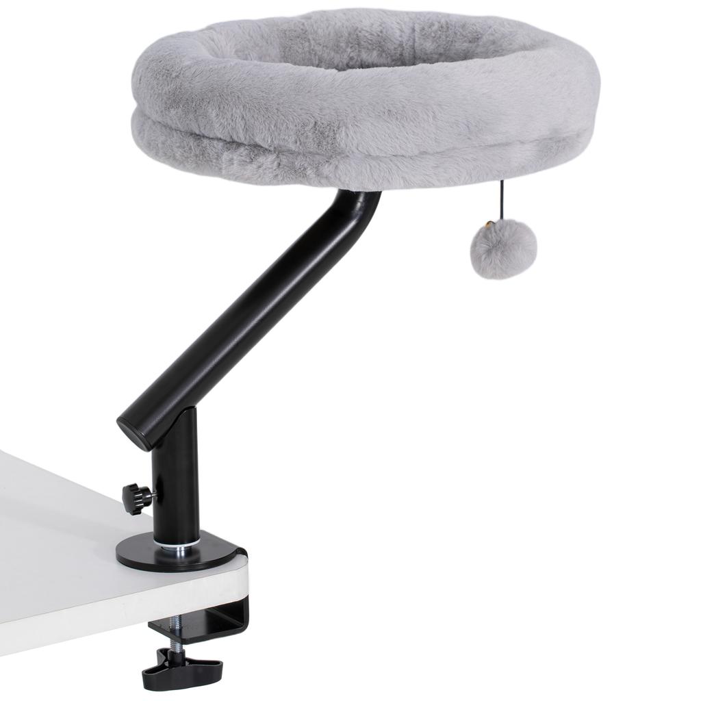Cat Desk Bed, Cat Hammock 360 degrees Rotatable Adjustable for Window, Table, Work, Grey