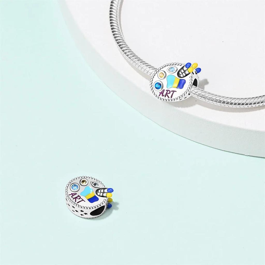 Copper Artist Brush Tools Color Palette Oil Painting Charms Girl Beads Fit Necklace Bracelets Diy Jewelry Gifts