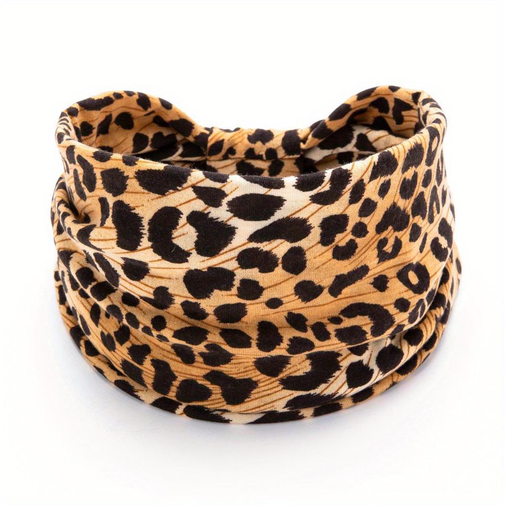 Leopard Print Knotted Elastic Headband: Autumn/Winter Hot Girl Style, European & American, Wide-Brimmed, Sweat-Absorbing Sports Headscarf