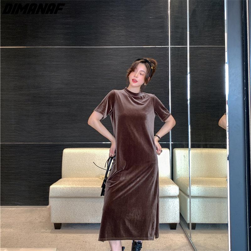 Dimanaf Women 2022 New Autumn Dress Solid Elegant Long Dress Loose Dress Show Thin O-Neck Dresses