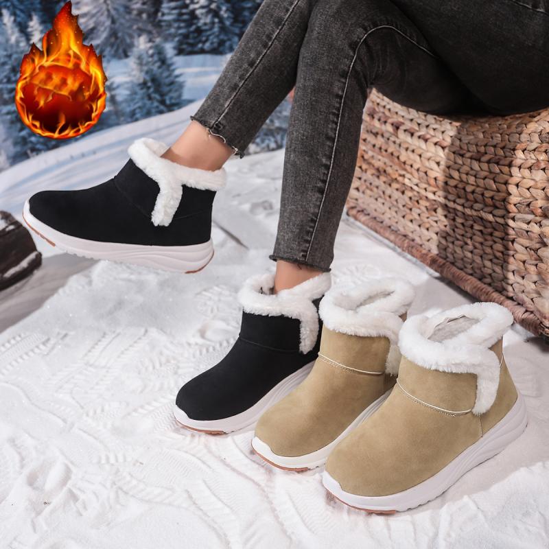 Winter Womens Snow Boots Non Slip Fluffy Fur Platform Suede Ankle Boots Comfort Warm Slip On Sneakers for Women Zapatillas Mujer