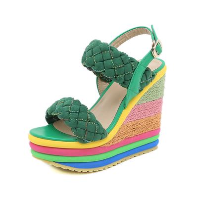 Plus Size 34-43 Shoes for Women Summer 2026 Rainbow Wedge Sandals Open Toe Sandalias Platform High Heel Casual Roman Women Shoes