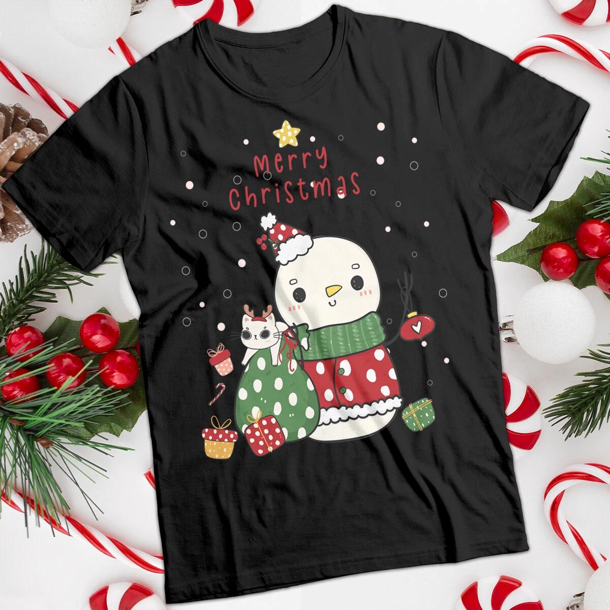 Cute Christmas T-Shirts Ladies Winter Snowman Mens and Womens Tee #MC 2XL